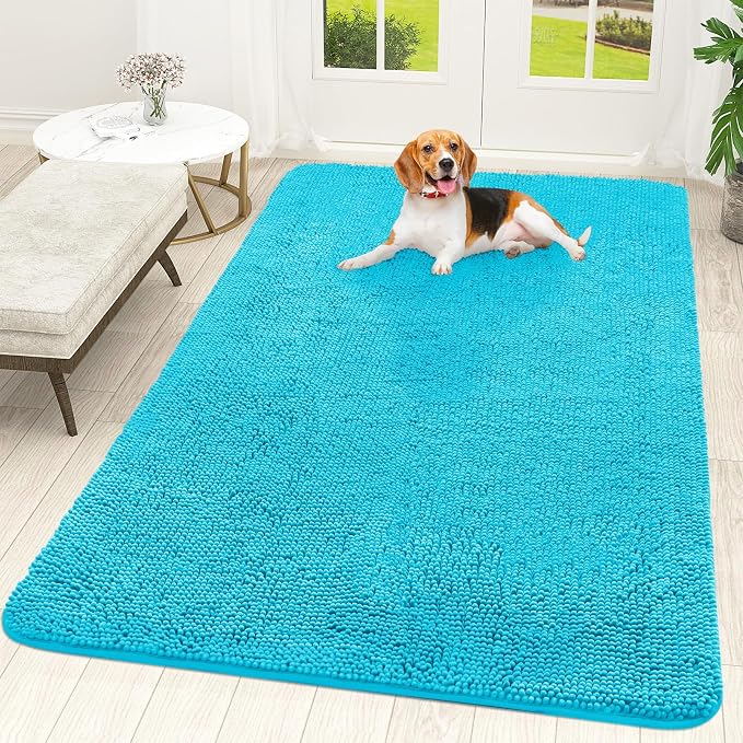 OLANLY Dog Door Mat for Muddy Paws 70x46, Super Absorbent Chenille Mud Mat | Aqua Blue, Absorbs Moisture and Dirt, Non-Slip Machine Washable Doormat, Quick-Drying Indoor Entryway Floor Carpet for Dogs