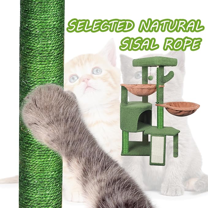 Wang Xin Three Layer Cat Tree with Cat Condo Scratch Pad and Two Hammocks,Green …