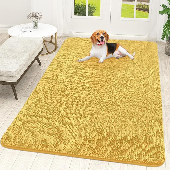 OLANLY Dog Door Mat for Muddy Paws 70x46, Super Absorbent Chenille Mud Mat | Yellow, Absorbs Moisture and Dirt, Non-Slip Machine Washable Doormat, Quick-Drying Indoor Entryway Floor Carpet for Dogs