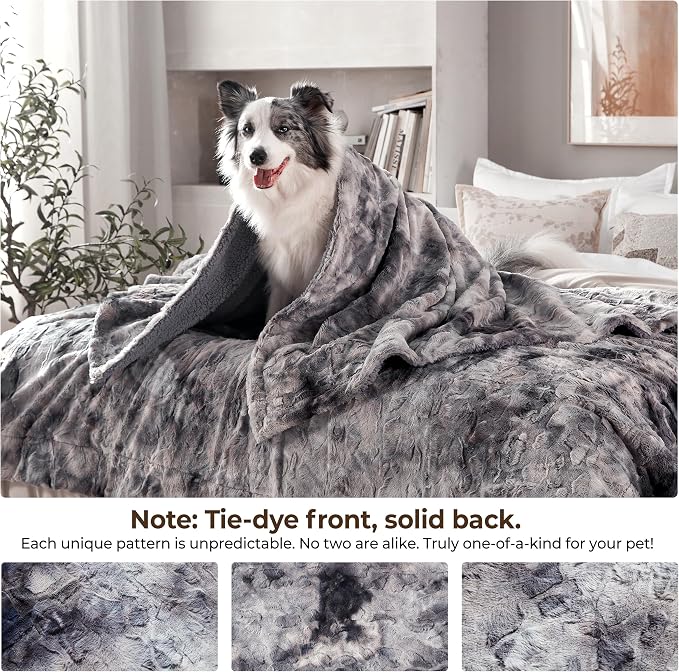 Waterproof Dog Blanket for Small Dogs, Washable Pet Blankets for Couch Furniture Protection with Soft Plush Reversible Design, Cozy Cat Throw for Calming Kitten Doggy, Tie-dye Grey, 25x35