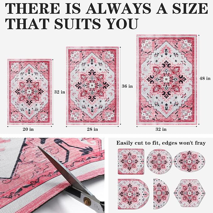 EXPAWLORER Cat Litter Mat, 20”x32” Small Non-Slip Urine Waterproof Litter Trapping Mat Easy to Clean Washable Litter Box Mat for Floor Soft on Kitty Paws, Indoor Food Mats Rug Pads for Bathroom Pink
