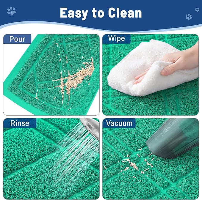 Smiry Cat Litter Box Mat 47x32, Non-Slip Water Resistant Litter Trapping Mat, Easy Clean Less Waste and Urine-Locking Cat Carpet for Indoor, Green