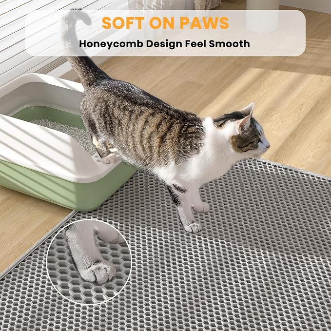 Pieviev 2 Packs Cat Litter Mat Double Layer Waterproof Urine Proof Trapping Mat (30''X24'', Gray) | Waterproof Urine Resistant Layer Litter Box Mat, Easy Collection, Soft on Kitty Paws, Gray Color for Indoor Cats