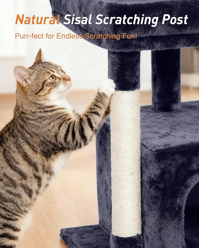 23.6" Cat Tree for Large Cat, 19 * 15.8 in Large Perch, Dark Gray | Cat Tower with Scratching Post, 2-door Cat Condo for Adult Indoor Cats, Easy to Clean and Install, Assembly tools included