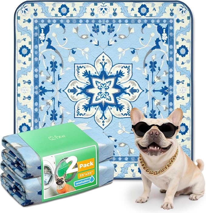 FXW Washable Pee Pads for Dogs, Super Absorbent, 35" Square, 2 Packs | Machine washable, Non-slip backing