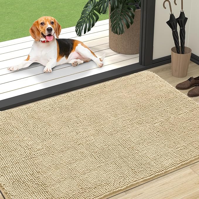 OLANLY Dog Door Mat for Muddy Paws 47x32, Super Absorbent Chenille Mud Mat | Sand, Absorbs Moisture and Dirt, Non-Slip Machine Washable Doormat, Quick-Drying Indoor Entryway Floor Carpet for Dogs