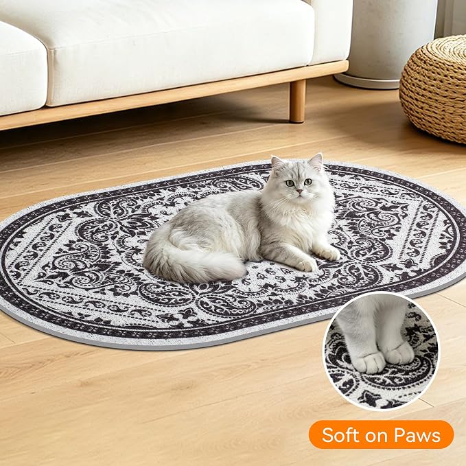 Cat Litter Mat, 24"x15" High Density PVC Litter Rug Trapping Mat, Non-Slip, Waterproof & Urine-Proof Kitty Litters Catcher Mats, Keep Floor Clean, Soft on Kitten Paws, Cat Essentials Black