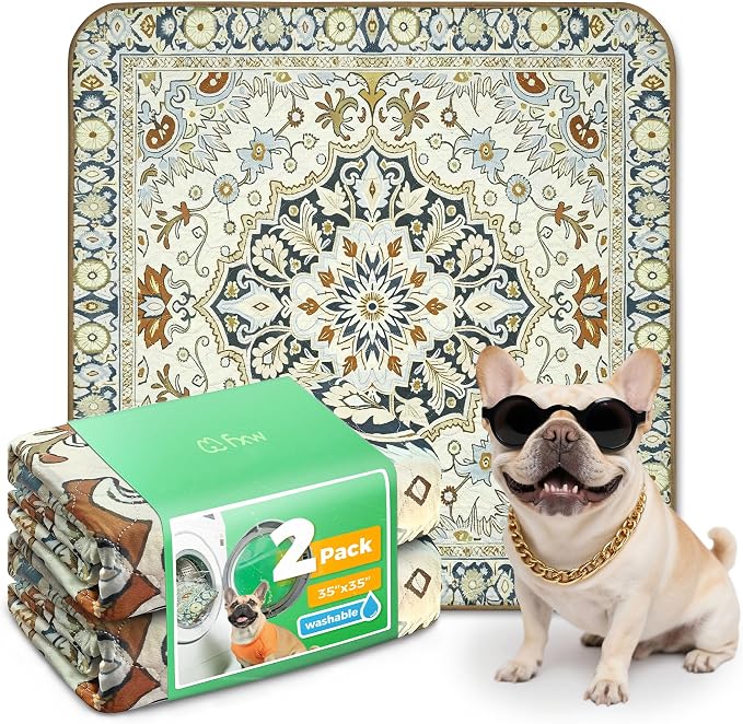 FXW Washable Pee Pads for Dogs, Super Absorbent, 35" Square, 2 Packs | Machine washable, Non-slip backing