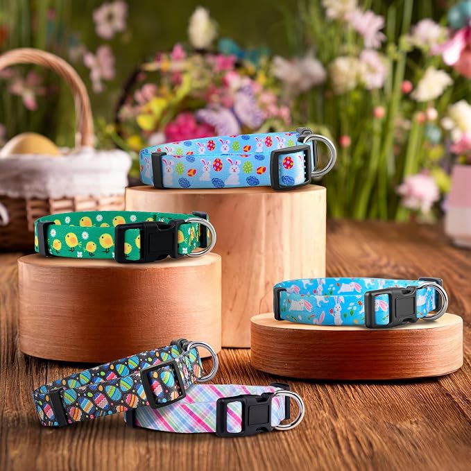Native Pup Easter Dog Collar, Cute Spring Gift for Puppies, Pink Pastel, Eggs, Chicks, Bunny Adjustable for Small, Medium, Large Breeds (Pastel, Medium)
