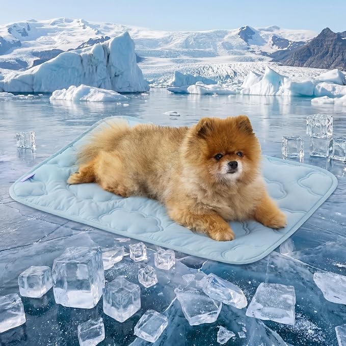 LE SURE Dog Cooling Mat for Small Dogs - QMAX>0.5 Breathable Thin Cool Crate Pad for Cat with Chill Fiber and Innovative Mesh Base Design, Portable Washable Pet Kennel Mat for Summer, 24x18,Blue