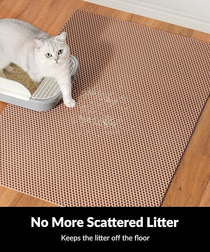 Cooyes Cat Litter Mat - Cut to Fit Any Place, 40"x28" Large Litter Trapping Mat for Litter Box, Easy to Clean, Waterproof & Non-Slip Kitty Pad, Scatter Control to Protect the Floor (Khaki)