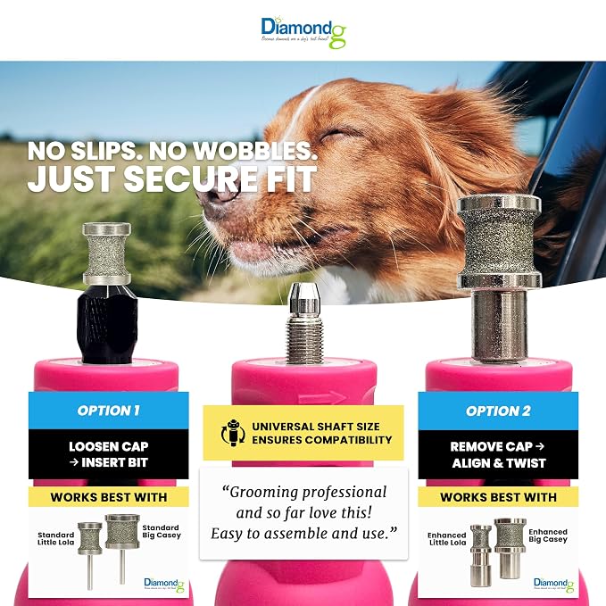 Diamondg Micro Dog Nail Grinder - Quiet Sound with LED Light, Pink | 5-Speed Rechargeable Pet Nail Trimmer for Small & Large Dogs, LCD Display, USB-C Charging, 4hrs. Runtime Rotary Tool
