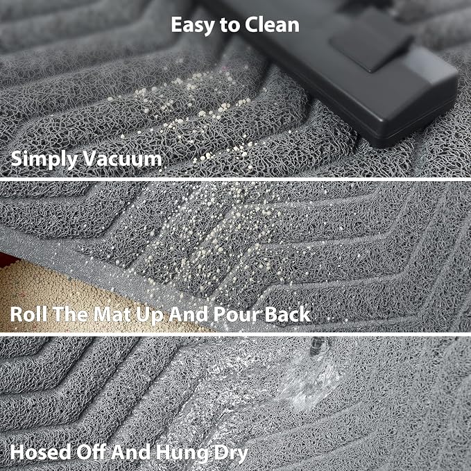 Cat Litter Box Mat(No. 02-2), Kitty Premium PVC Pad, Durable Trapping Rug, Phthalate Free, Urine-Resistant, Scatter Control, XXL 47 x 36, Grey