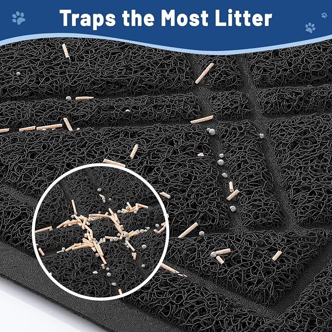 Smiry Cat Litter Box Mat 36x24, Non-Slip Water Resistant Litter Trapping Mat, Easy Clean Less Waste and Urine-Locking Cat Carpet for Indoor, Black