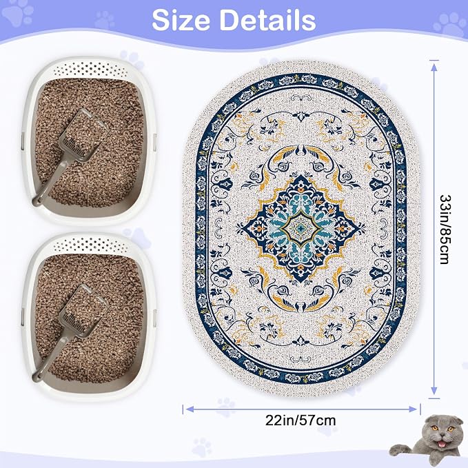 Bienbee Cat Litter Mat, 33" x 22" Dense Trapping Mesh for Litter Boxes | Litter Box Mat with PVC Mesh, Waterproof &Urineproof, Non-Slip Grip, Soft On Kitty Paws and Easy to Clean to Protect Floor