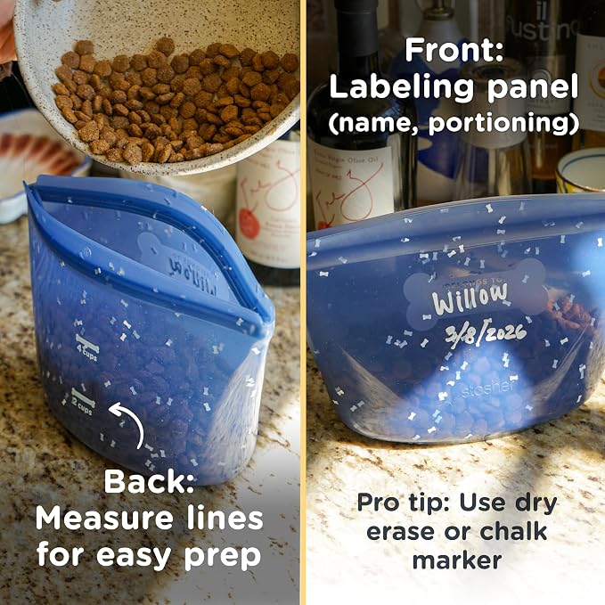 Stasher Pet Reusable Food Storage Puppy Essentials Kit, 4-Cup Dog Travel Bag, Treat Bags & Dog Food Can Lids, Airtight Seal, Food Grade Silicone, Freezer & Dishwasher Safe, Dog Gift