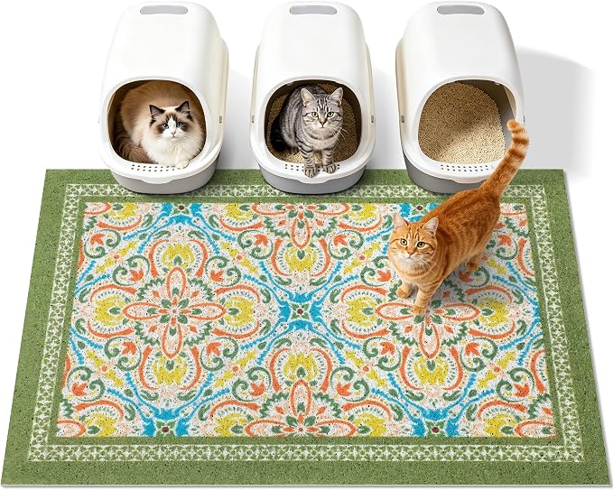Cat Litter Mat,40"x30" High-Density PVC Cat Litters Trapping Mat, Waterproof & Non-Slip Backing, Litter Box Catcher, Soft on Kitty Paws, Easy Washable Pet Supplies Bean-Green