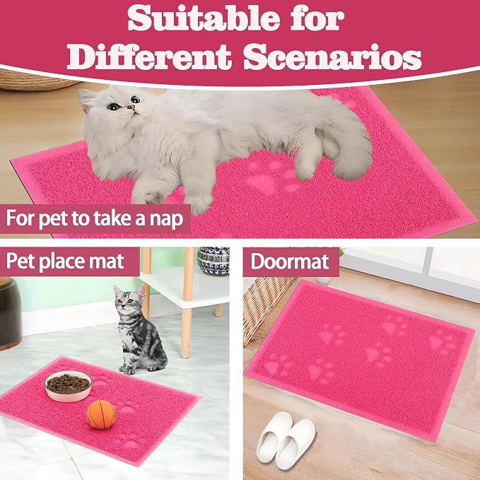 Darkyazi Cat Litter Box Mat for Floor Litter Trapping Mat Non-Slip Backing, Scatter Control, Easy Clean, Water Resistant, Soft on Paws (15.75" x 11.75",Rose red)