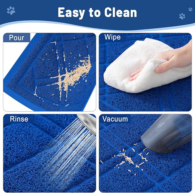 Smiry Cat Litter Box Mat 36x24, Non-Slip Water Resistant Litter Trapping Mat, Easy Clean Less Waste and Urine-Locking Cat Carpet for Indoor, Blue