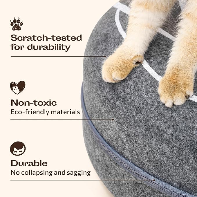 Peekaboo Cat Cave Donut - Cat Tunnel Bed for Indoor Cats – Cute Patterns Hideaway for Multiple & Large Cats, Scratch-Resistant (Dark Gray)