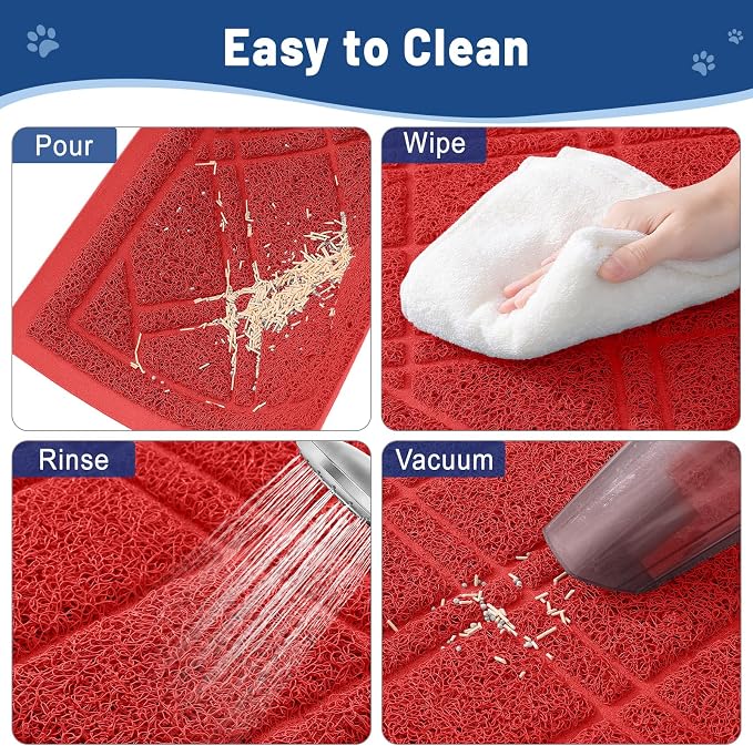 Smiry Cat Litter Box Mat 47x32, Non-Slip Water Resistant Litter Trapping Mat, Easy Clean Less Waste and Urine-Locking Cat Carpet for Indoor, Red