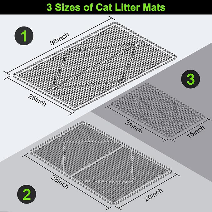 Mofason Silicone Cat Litter Mat XXL, Black Extra Large Litter Matt for Cat | Waterproof 38"x25" kitty litter box mat for floor; extra large pet trapping rug pad mat, cat litter catcher easy clean indoor