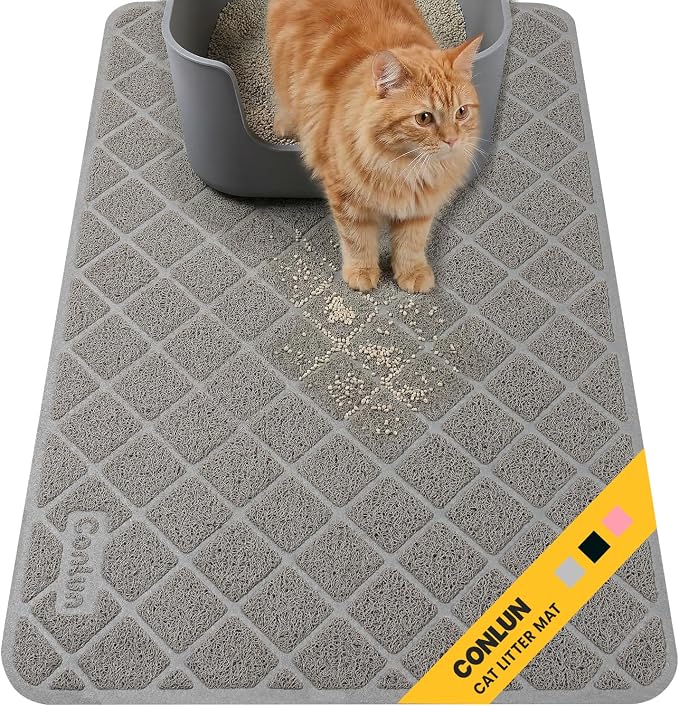 Conlun Cat Litter Mat Litter Trapping Mat, 35" x 23" Premium Durable PVC Grid Mesh with Scatter Control, Non-slip, Less Waste Cat Litter Box Mat, Soft on Kitty’s Paws, Urine Waterproof