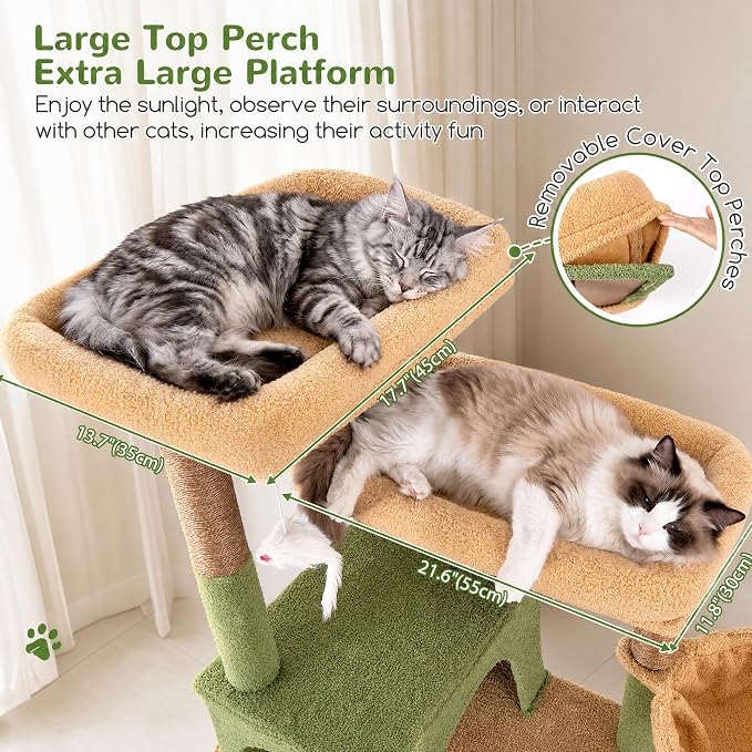 Globlazer Sturdy Extra Large Cactus Cat Tower for Indoor Cats, S81C, Green | 81 inch Heavy Duty Cat Tree for Indoor Large Adult with 8 Scratching Post, 2 Cat Condos, 2 Platform