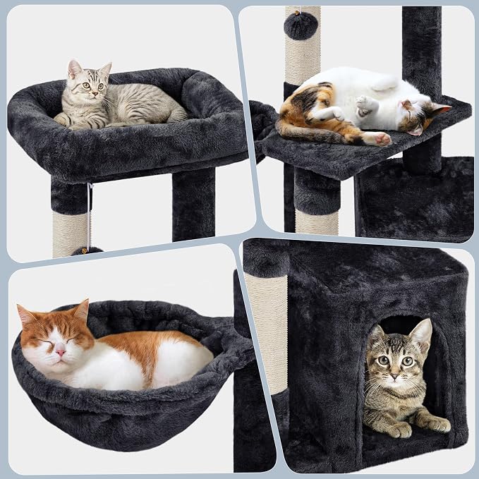 Topeakmart 34in Cat Tree Cat Tower Scratching Posts Modern Bed Cat Furniture for Indoor Cats and Kittens as Pet House Activity Center with Warm Condo, Fluffy Nest, Large Platform, Comfy Basket