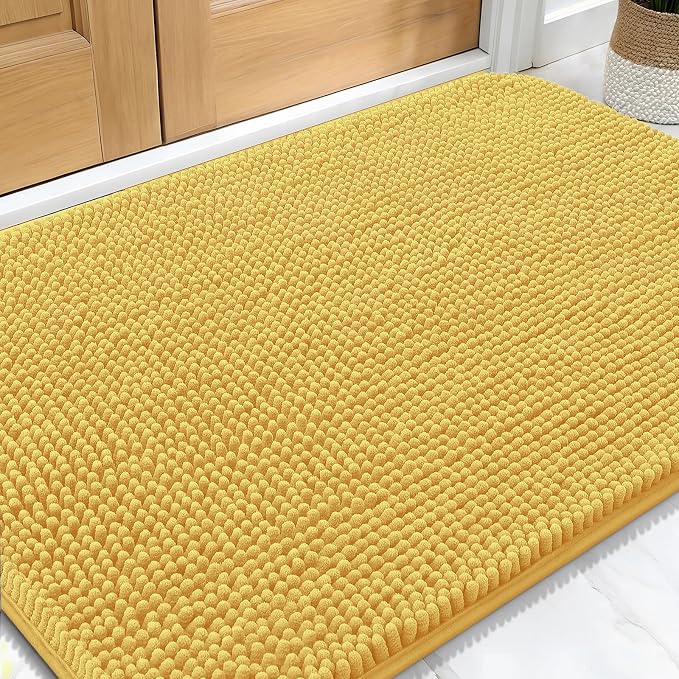 OLANLY Dog Door Mat for Muddy Paws 34x21, Super Absorbent Chenille Mud Mat | Yellow, Absorbs Moisture and Dirt, Non-Slip Machine Washable Doormat, Quick-Drying Indoor Entryway Floor Carpet for Dogs