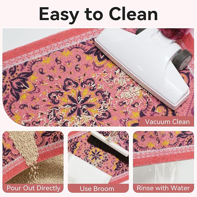 Cat Litter Mat, 33"x22" High-Density PVC Cat Litters Trapping Mat, Waterproof & Non-Slip Backing, Litter Box Catcher, Soft on Kitty Paws, Easy Washable Pet Supplies Pink