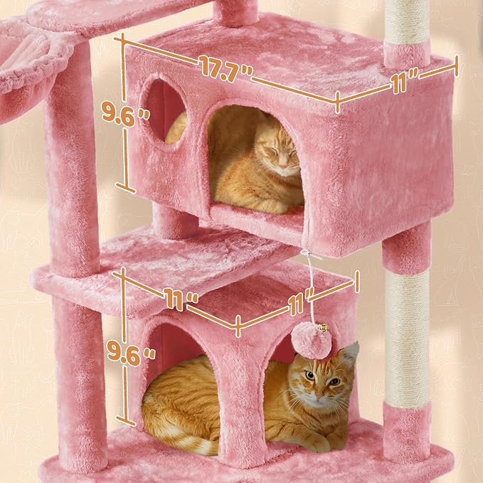 Topeakmart 57 inches Multi-Level Cat Tree Cat Condo with Scratching Posts Kittens Activity Tower Pet Play House Furniture, Pink | Easy to assemble, a great first cat tree with perches, hammock and anti-tip strap, ideal for small to medium cats, pink