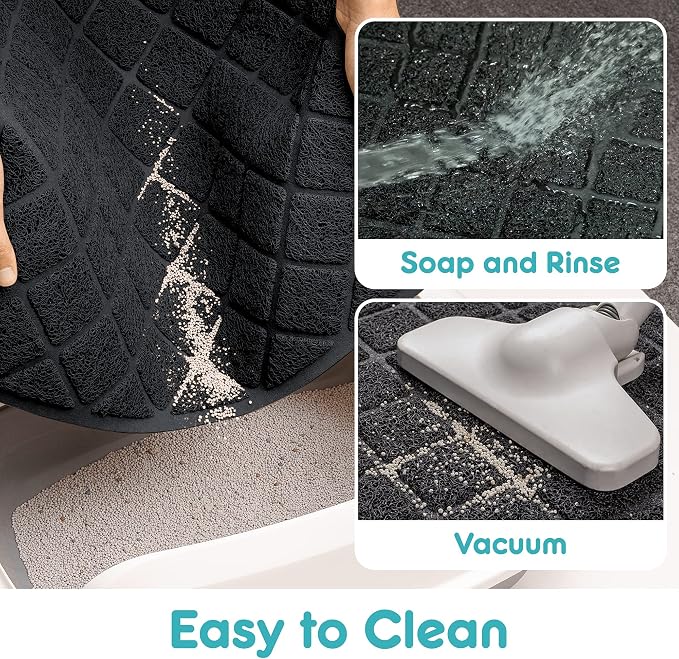 Conlun PVC Cat Litter Mat 24" x 15" Inch Black, Non-Slip, Less Waste Cat Litter Box Mat, Soft on Kitty’s Paws, Urine Waterproof