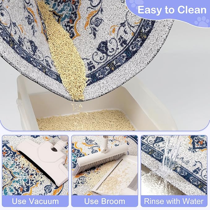 Bienbee Cat Litter Mat, 24" x 15" Dense Trapping Mesh for Litter Boxes | Litter Box Mat with PVC Mesh, Waterproof &Urineproof, Non-Slip Grip, Soft On Kitty Paws and Easy to Clean to Protect Floor