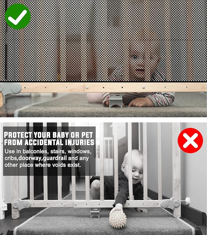 2 Sets Baby Gate for Stairs, Banister Guard for Kids, Pets, Toys, 2 Set 18 ft x 2.6 ft Mesh Netting Safety Net for Balcony Rail Stair, Stairway Net Safety Products for Indoor & Outdoor (Black)
