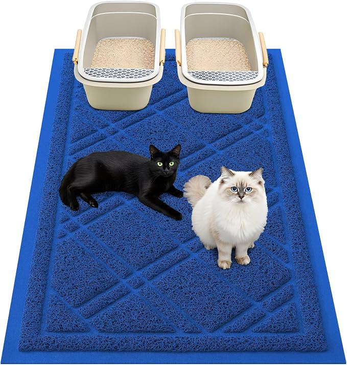 Smiry Cat Litter Box Mat 36x24, Non-Slip Water Resistant Litter Trapping Mat, Easy Clean Less Waste and Urine-Locking Cat Carpet for Indoor, Blue
