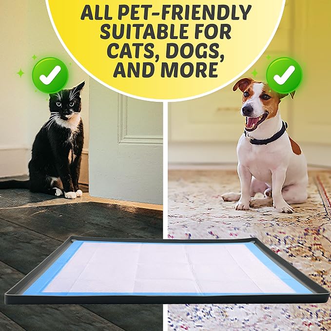 TidyFriend 2 Pk Dog Pee Pad Holder Tray Fits for 30” x 36” Pee Pads with Corner Lock Holes, Raised Edges, Non-Spill, Easy to Clean Silicone Dog Potty Tray Holder, for Indoor Floor Protection (Grey)