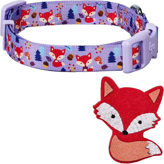 Blueberry Pet Red Fox Adjustable Dog Collar with Detachable Décor, Large, Neck 18"-26"