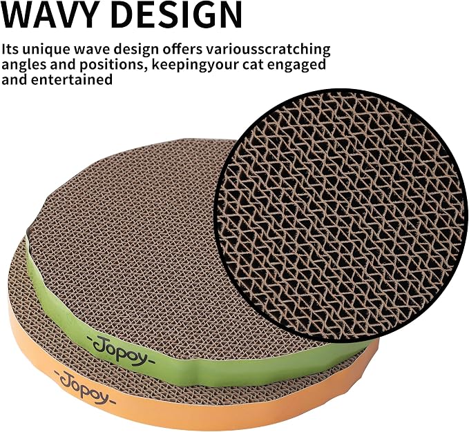Round Cat Scratcher Replacement Pads, Green and Yellow, 10 inch, 4PCS | Circle Scratcher Pad, Cardboard Refill, 7/8 inch Thickness