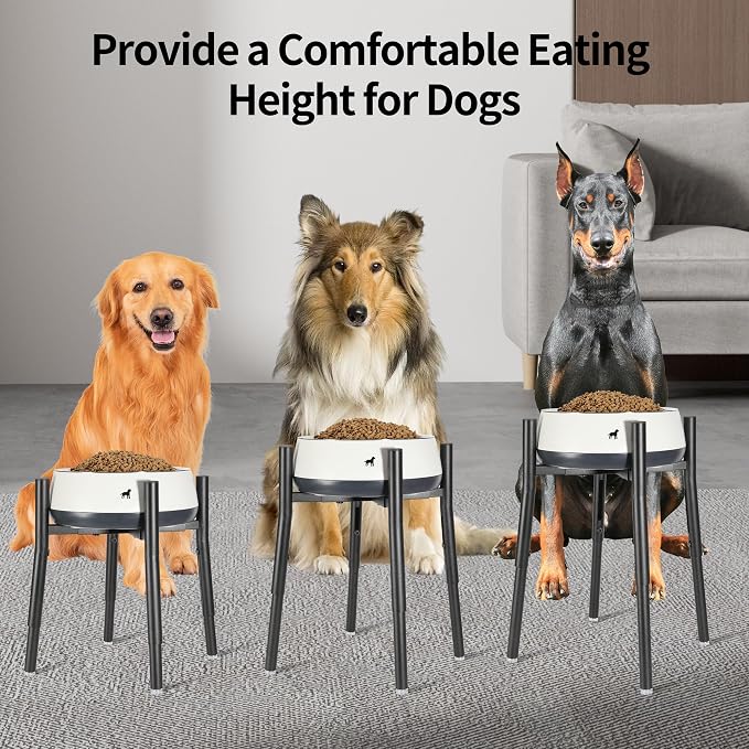 PROERR Raised Single Dog Bowl Stand, Adjustable 12-16" Tall, Elevated Dogs Food Bowl Stand for 8-12" Wide Bowls, Dog Bowl Holder for Medium Large - Metal Pets Dish Holder Only - Black