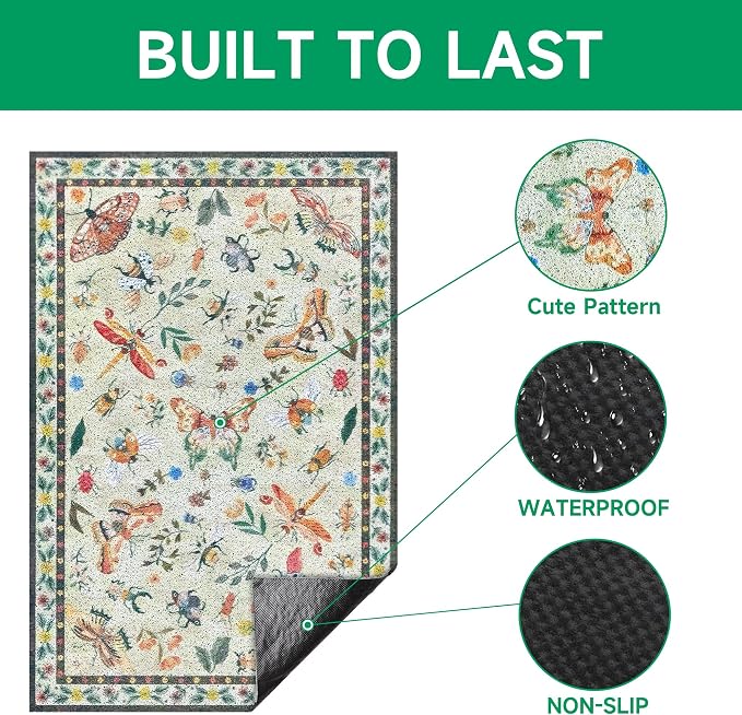 Cat Litter Mat, 35" x 23" Litter Mat, Traps 100% Cat Litter, Non-Slip Litter Box Trapping Mat, Cute Decor Mat, Easy Clean for Scatter Control, Waterproof Urine Protection
