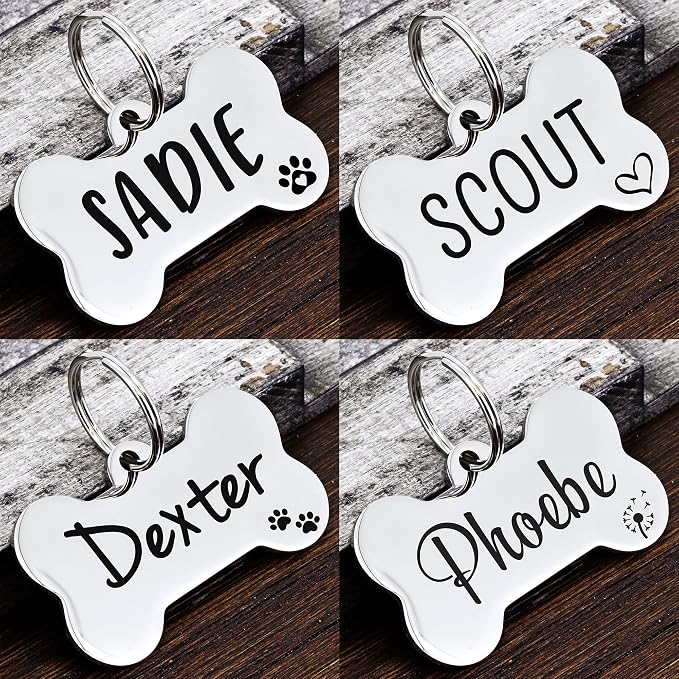 Ultra Joys Personalized Dog Tags for Pets - Durable Stainless Steel Customizable Dog Cat ID Tags - Dog Tags for Safety Optional Engraved on Both Sides -Bone Shape Dog Tag Large Size, Silver