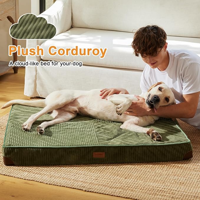 FUKUMARU X-Large Dog Bed, Thickened Waterproof Dog Mat with Washable Cover | 4" Extra Thick Egg Crate Foam Pet Mat, Corduroy Orthopedic Dog Bed for Crate, Flat Dog Pad with Anti-Slip Bottom