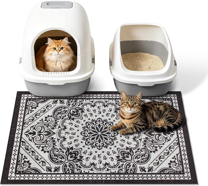 Cat Litter Mat, 33"x22" High-Density PVC Cat Litters Trapping Mat, Waterproof & Non-Slip Backing, Litter Box Catcher, Soft on Kitty Paws, Easy Washable Pet Supplies Black