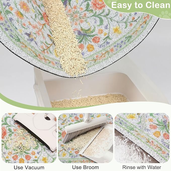 Bienbee Cat Litter Mat, 33" x 22" Large Size Litter Box Mat Rug with Non-Slip Bottom,Urine and Water Proof, Easy to Clean Cat Supplies Essentials for Indoor Kitty Kitten Floor,Pastel Floral L