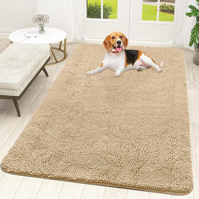 OLANLY Dog Door Mat for Muddy Paws 59x35, Super Absorbent Chenille Mud Mat | Beige, Absorbs Moisture and Dirt, Non-Slip Machine Washable Doormat, Quick-Drying Indoor Entryway Floor Carpet for Dogs