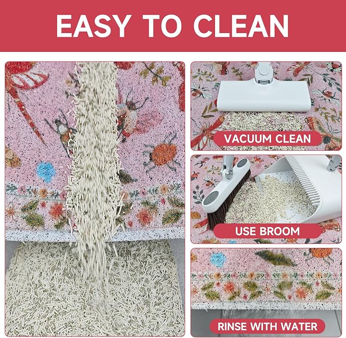 Cat Litter Mat, 24" x 16" Litter Mat, Traps 100% Cat Litter, Non-Slip Litter Box Trapping Mat, Cute Decor Litter Mat, Easy Clean for Scatter Control, Waterproof Urine Protection