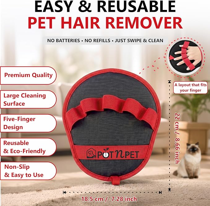 Pet Hair Removal Glove for Dogs & Cats – Reusable Electrostatic Magic Brush Five Finger Grooming Mitt, Washable Pet Hair Remover Tool for Laundry, Couch, Carpet, Car Seat, Clothing & Furniture | Reusable & Washable, No Refills Needed