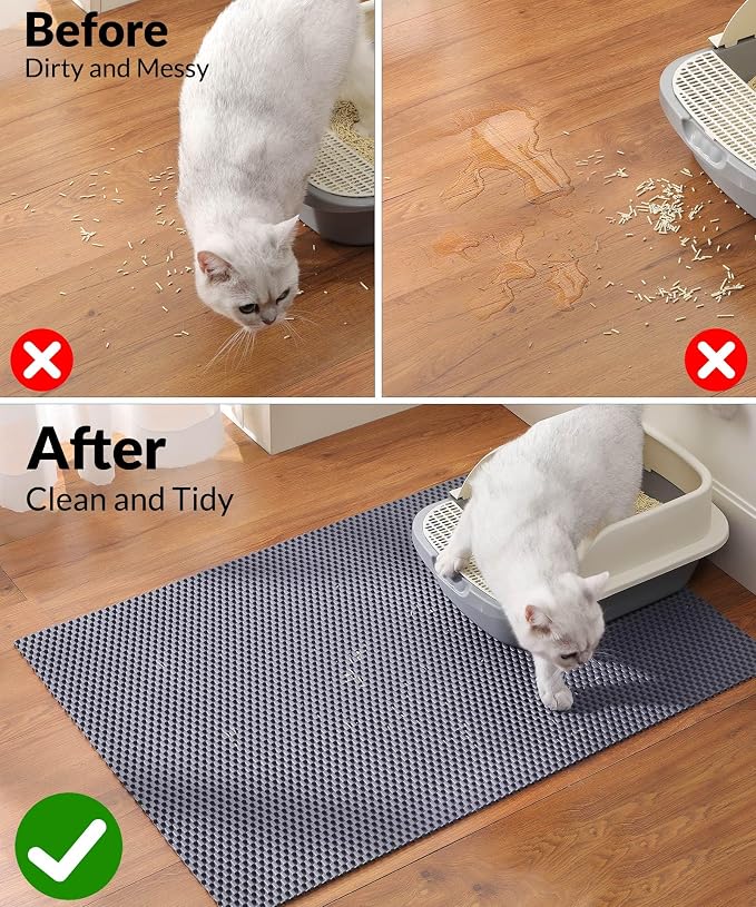 Cooyes Cat Litter Mat - Cut to Fit Any Place, 47"x35" Extra Large Litter Trapping Mat for Litter Box, Easy to Clean, Waterproof & Non-Slip Kitty Pad, Scatter Control to Protect the Floor (Grey)