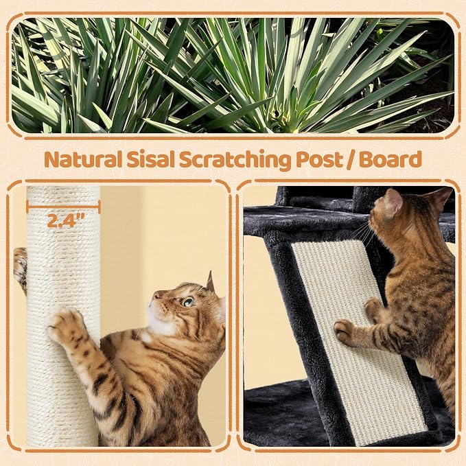 Topeakmart Multi-Level Cat Tree for Indoor Cats Cat Tree Tower for Large Cats with Sisal-Covered Scratching Posts, Condo, Stable Cat Tower, Cat Furniture Play Center for Indoor Cats Activity | Easy to assemble, a great first cat tree with perches, hamm...